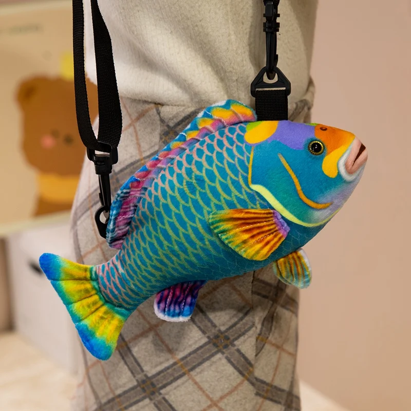 30cm Colourful Fish Plush Handbag Cartoon Cute Plush Toy Soft Stuffed Animal Shoulder Bag for Kids Girls Birthday Gifts