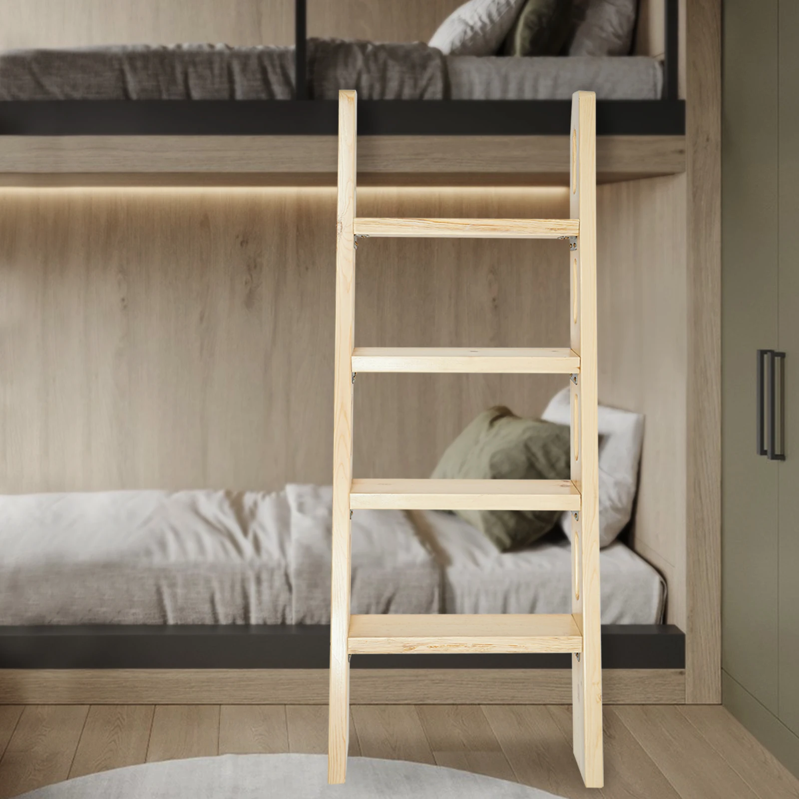 125 cm große 4-stufige Leiter aus Kiefernholz, 75 °   Burlywood Trittleiter, Dicke 28 mm, Bodenstehend für Kinderzimmer, Leuchten
