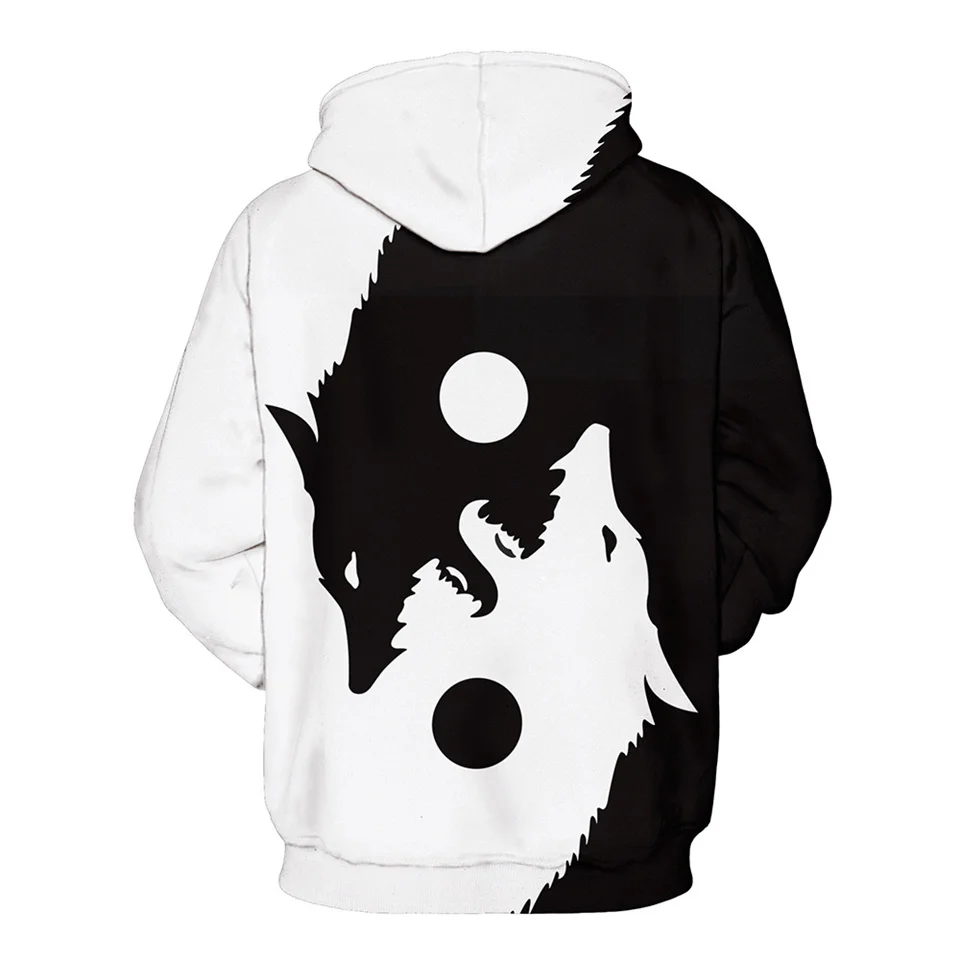 Creative Tai Chi Wolf Hoodie for Men Women Kids Black and White Wolf Hoodies Yin Yang Wolf Jacket Coat Cold protective 