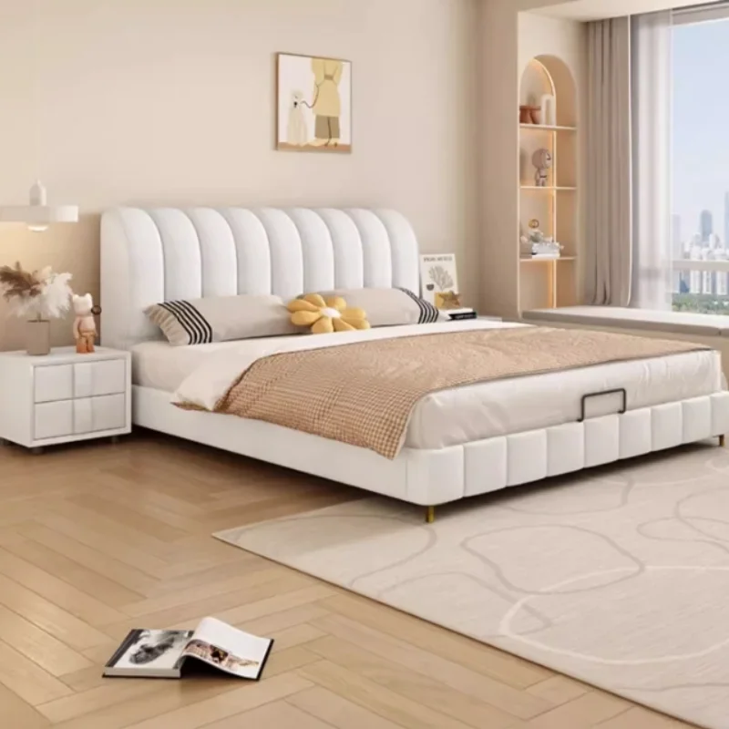 

Cloth Headboard Double Bed Wooden Nordic King Size Frame Double Bed Luxury Hotel Modern Cama Matrimonial Bedroom Furniture