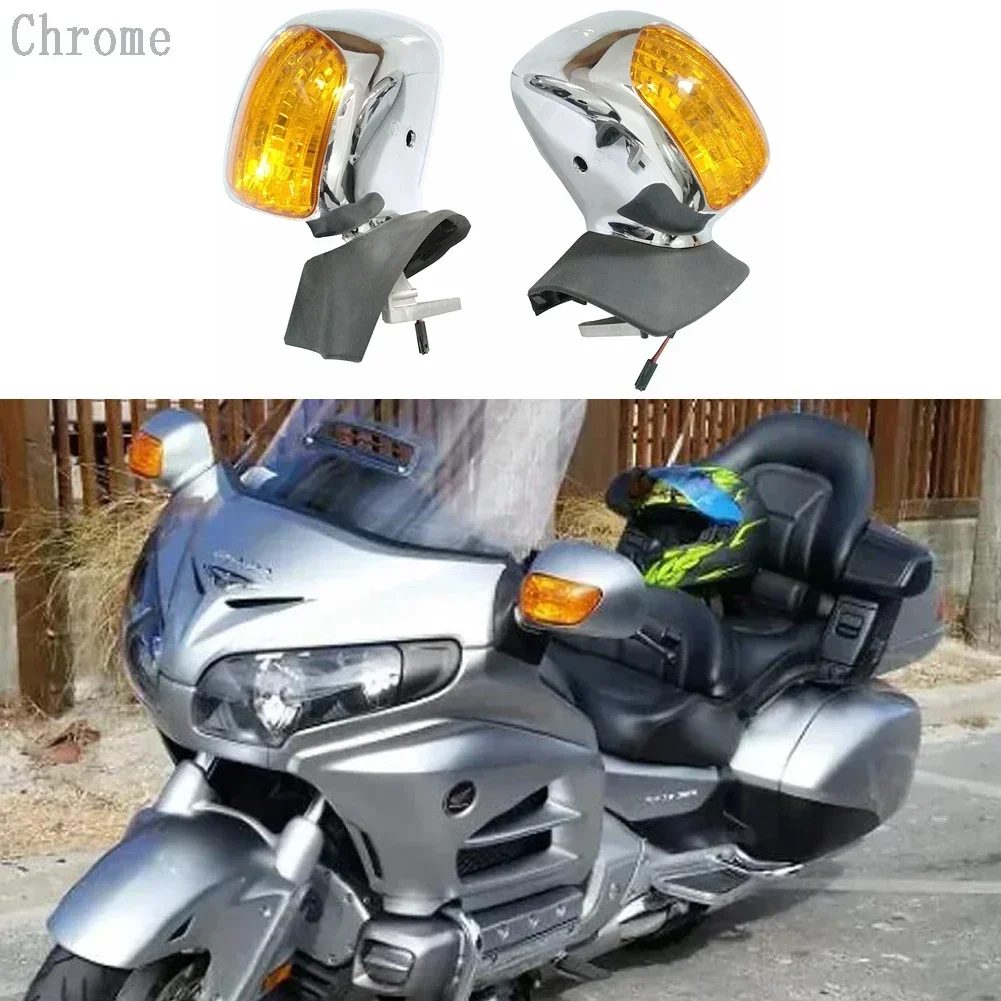 Rear View Mirrors Turn Signal Lens For Honda Goldwing GL1800 2001 2002 2003 2004 2005 2006 -2011 Black White Silver Chrome Blue