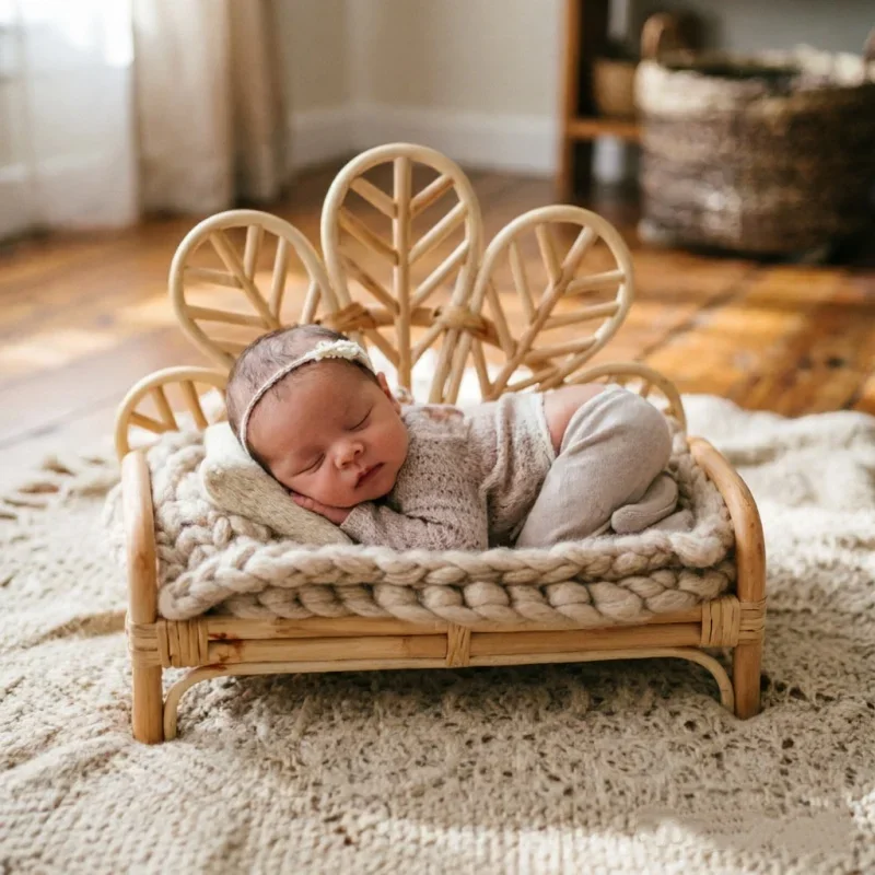 Handmade Natural Rattan Sofa Prop Vintage Posing Furniture Studio Accessory For Newborn Portrait Photography Shooting Scene