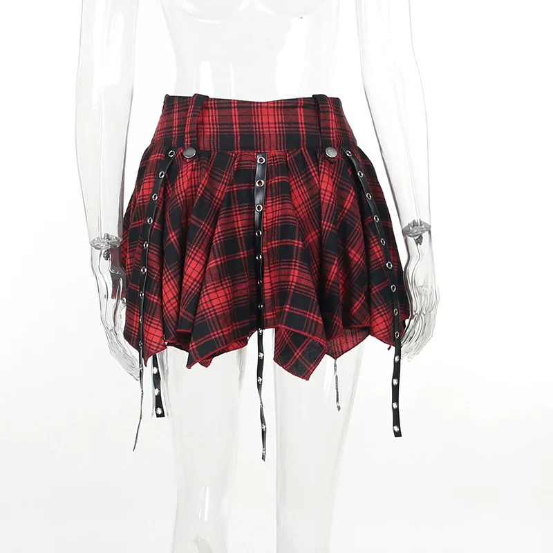 กระโปรงสั้นลายสก็อตสีแดงเข้มสไตล์โกธิค  สำหรับผู้หญิง  คอลเลคชั่นฤดูใบไม้ร่วง 2025  ใหม่  หวาน เท่ เซ็กซี่  อเนกประสงค์  สไตล์ Y2K  กระโปรงพอง  สำหรับสาวๆ