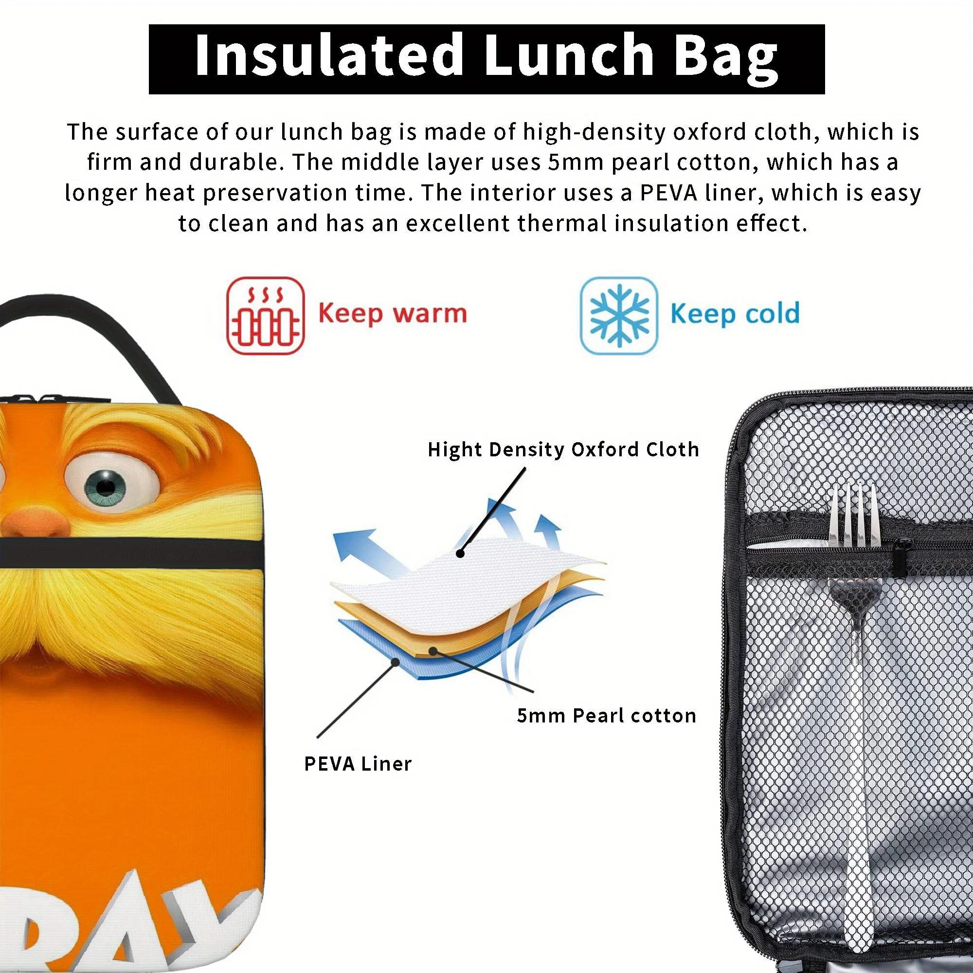 กระเป๋าใส่อาหารกลางวันแบบหุ้มฉนวนลอราซสำหรับใช้ในบ้าน สำนักงาน เดินป่า และกล่องอาหารกลางวันสำหรับเก็บของที่ชายหาด