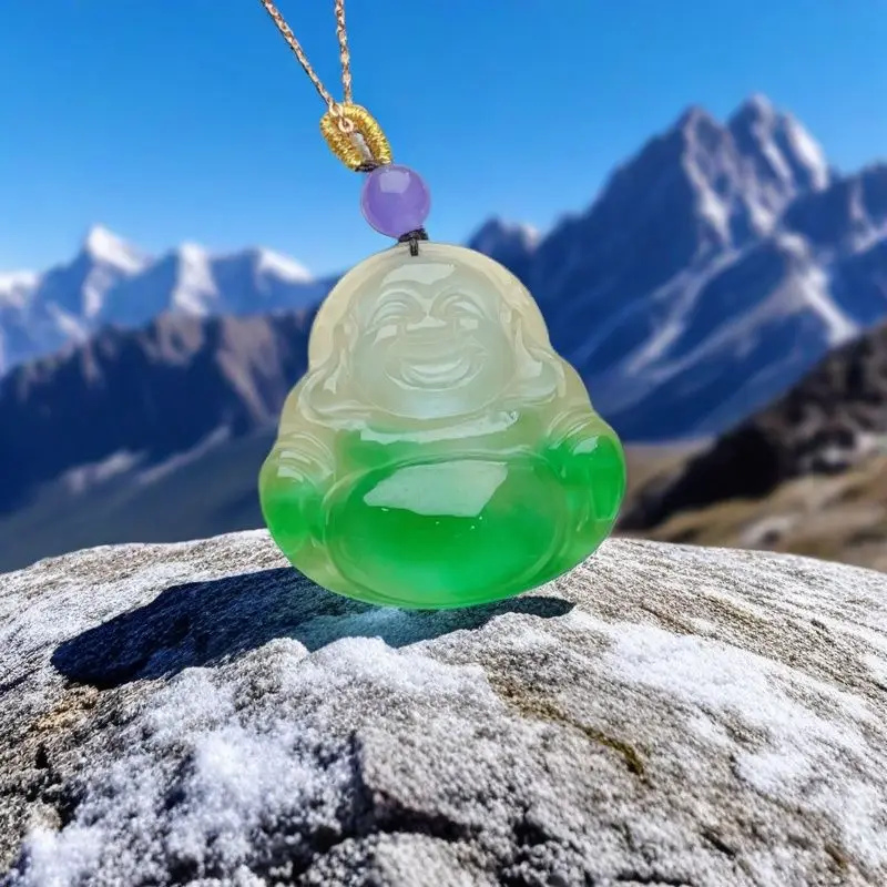 

Жадеит с высокими ледяными видами, плавающий зеленый кулон Будды Гун из нефрита и нефрита Будды