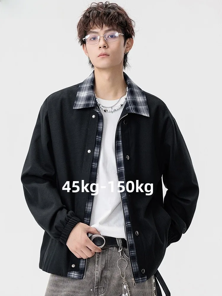 

Fall New Sle Men's Casual Baseball Jaet Lapel Splice Pattern Faion Ci Loose Fit Polyester Nylon Cosite Fiber