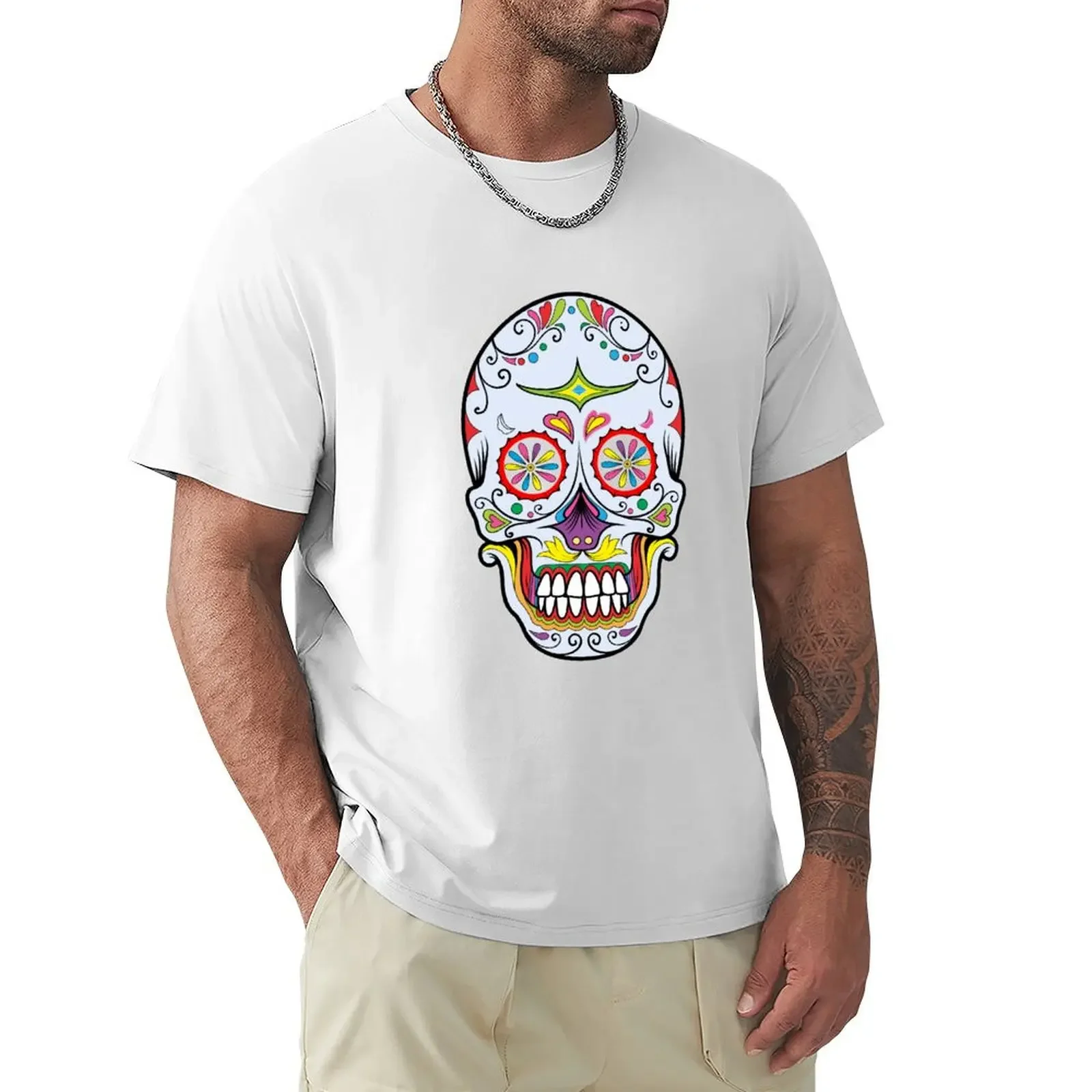 Day of the Death-Sugar Skull T-Shirt sweat plus size tops man t shirt quick drying t shirt men 100℅ cotton