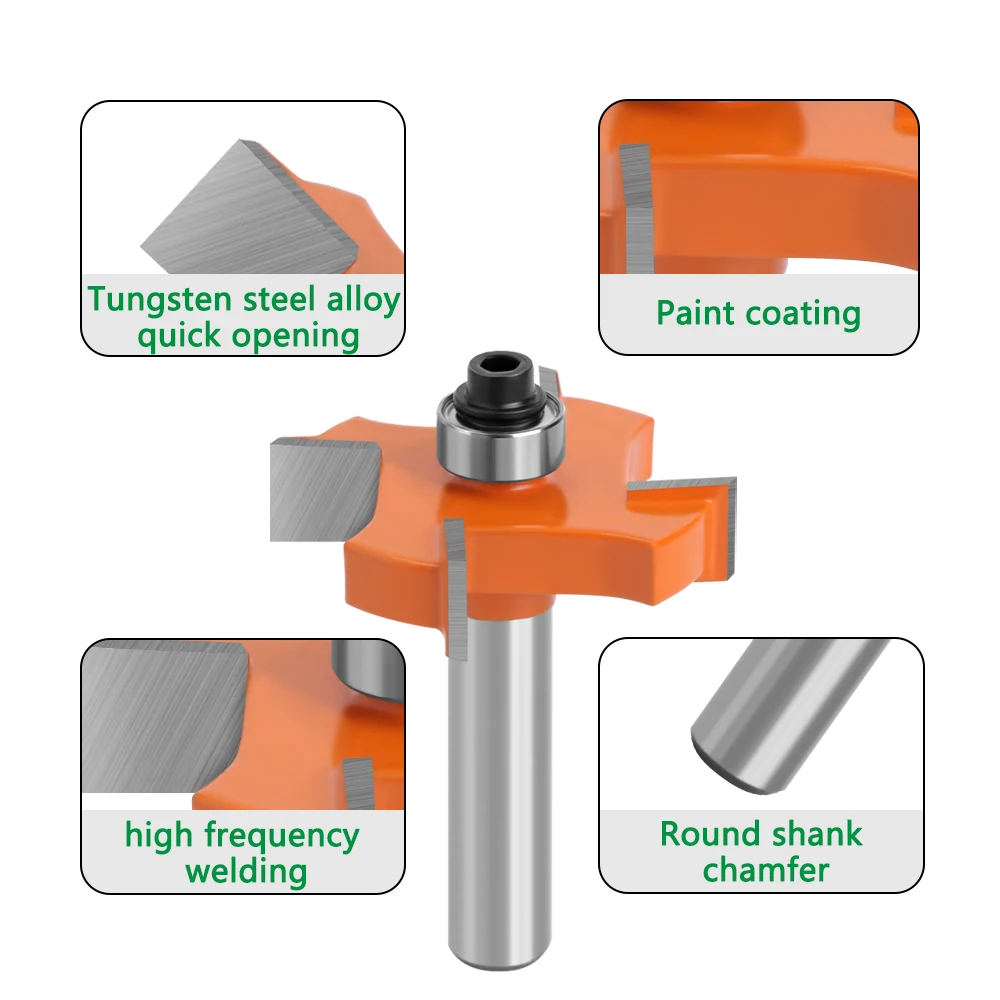 LAVIE 1pc 8mm 4 Edge T Type Slotting with bearing Tool Router BitsFor Woodworking Industrial Grade Milling Cutter-C C08319Z43508