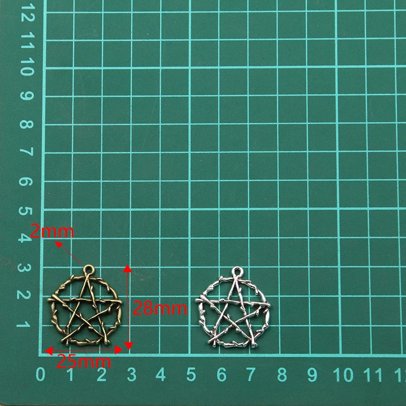 10Pcs 25*28mm 2 Color Wholesale Round Charms Five Point Star Pendant Handmade Decoration Vintage For DIY Jewelry Making Findings