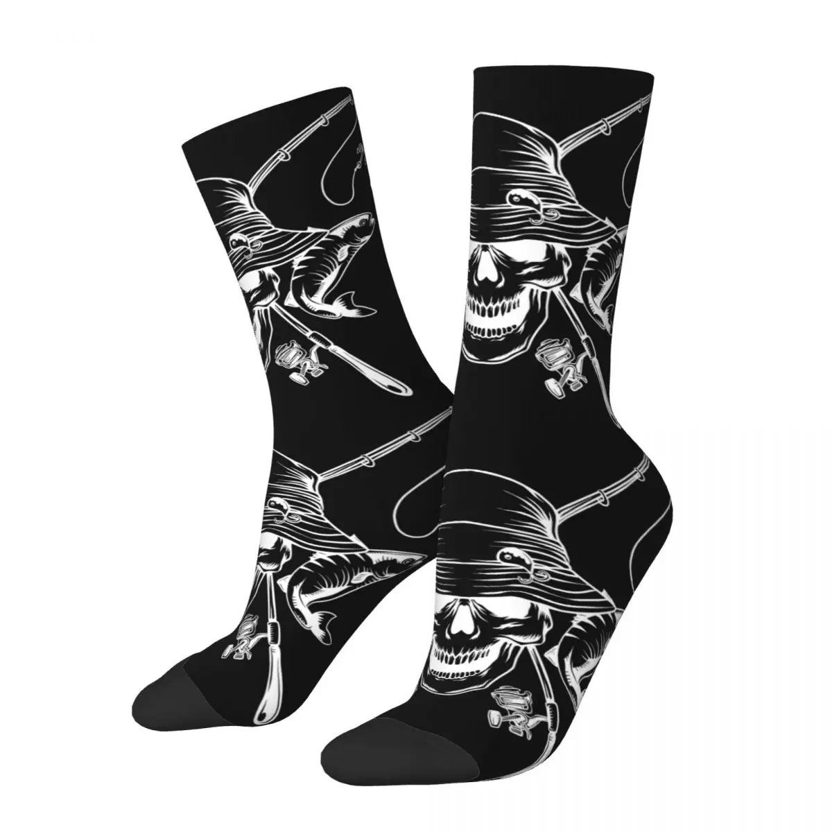 

Funny Happy Sock for Men Skeleton Fisherman Harajuku Pattern Printed Crew Sock
