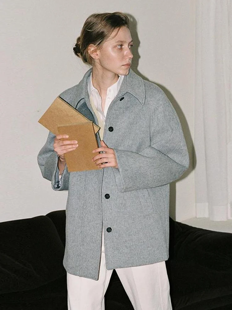 Cappotto di Lana per Donna, Versione Coreana, Casual da Ufficio, Caldo, Tessuto Soffice in Poliestere, Monopetto