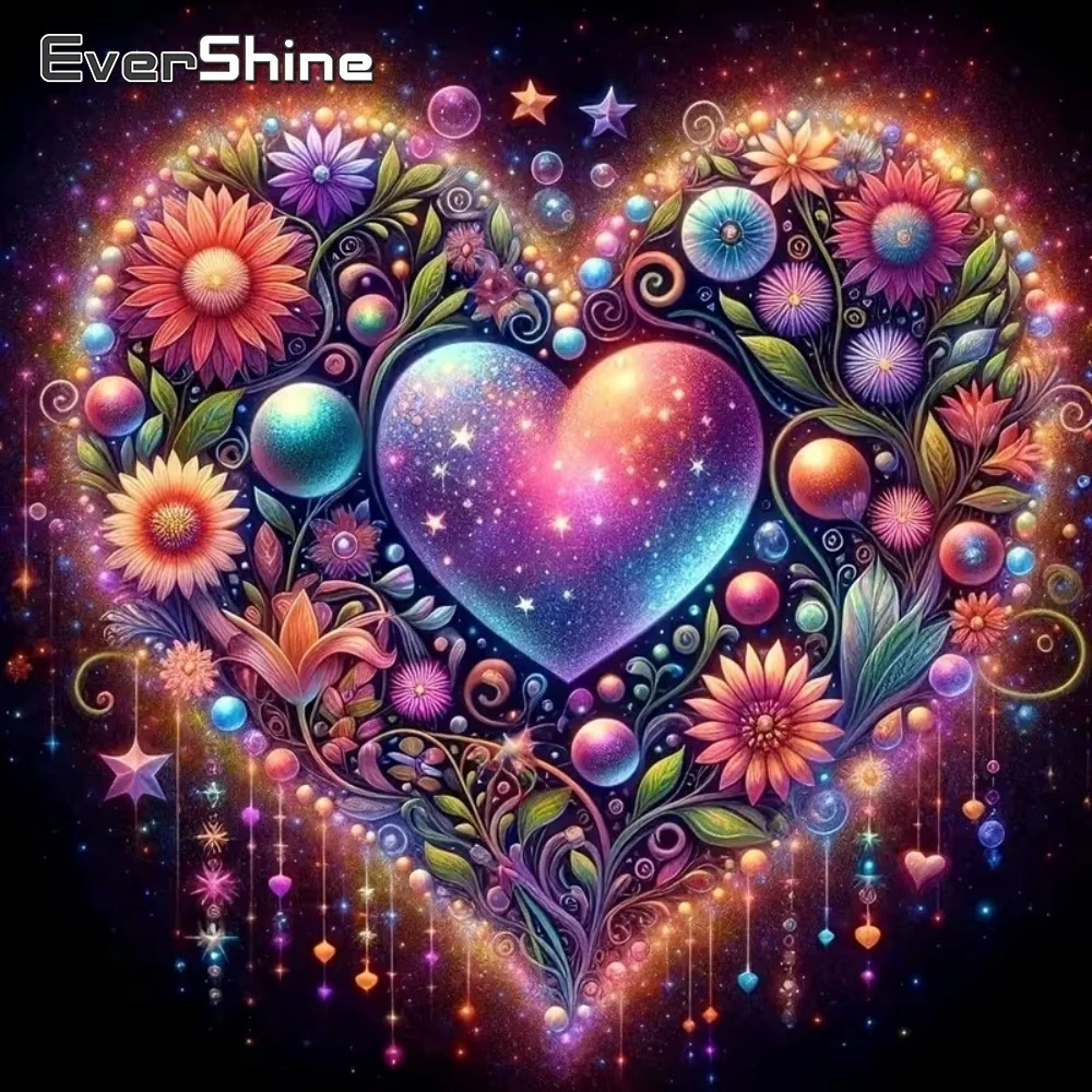 EverShine Vollquadratisches Rundes Diamant-Mosaik Liebesherz DIY-Malerei Landschaft Geeignet für Anfänger Stickerei Blumen Handarbeit
