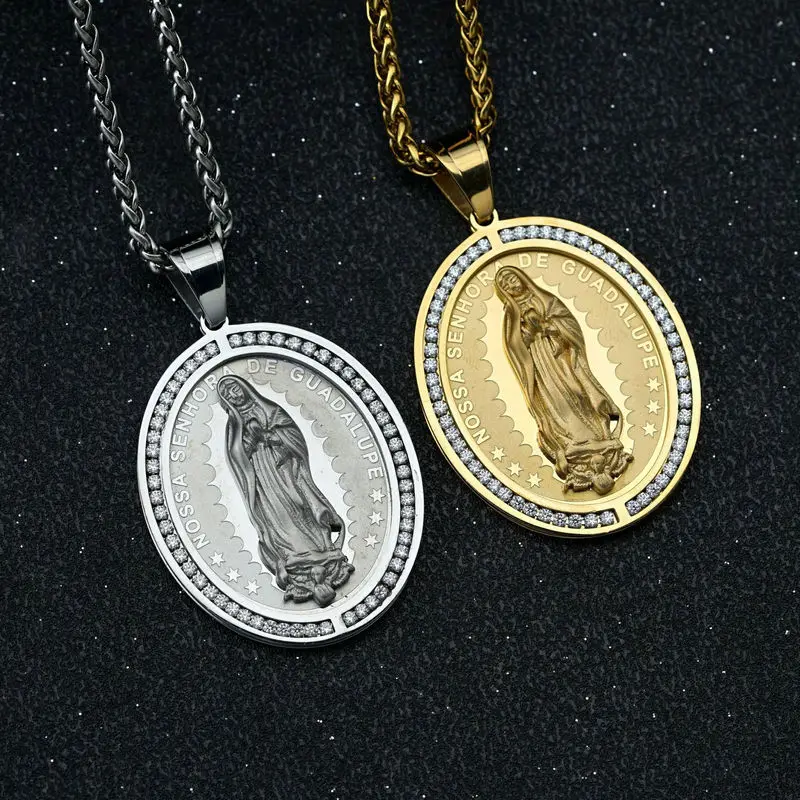 

Stainless steel zircon Virgin Mary three-dimensional pendant