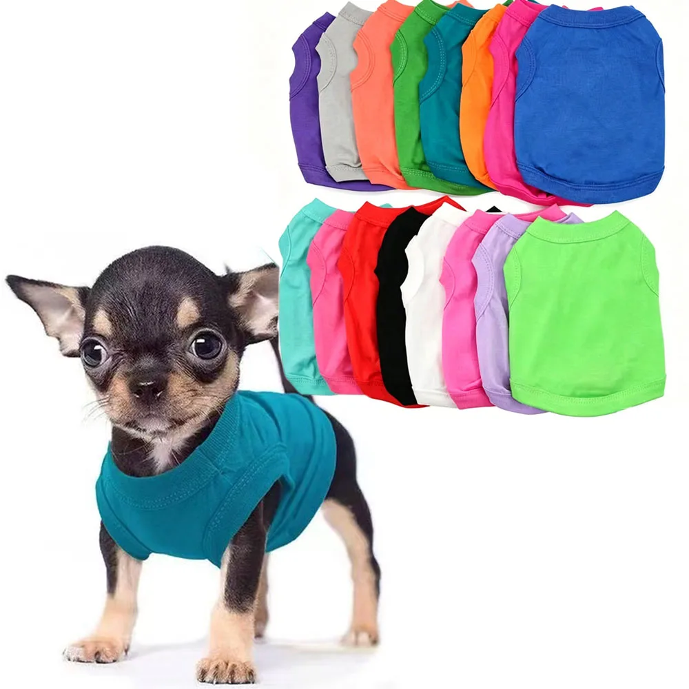 

Random 4 Pcs Cat Shirts Solid Color Dog Clothes Summer Sleeveless Pet T Shirts for Small Pet Dogs Cat