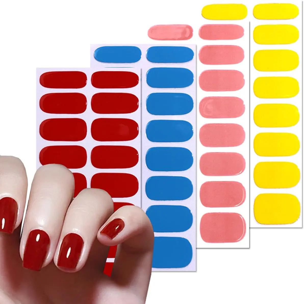 16 Tips Oval Solid Color Nail Stickers Decals UV Semi Curing Gel Nail Sticker Christmas Red/Green Full Cover DIY Manicure Wraps