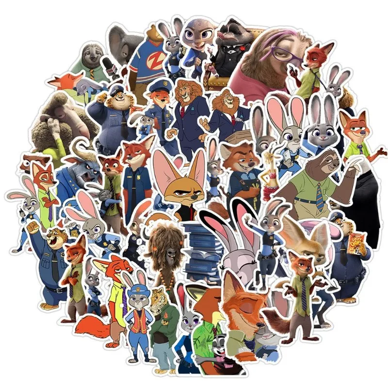 50PCS Zootopia Nick Judy Officer Cute Rabbit Laptop Phone Case Guitar Luggage Mug Decorative Stickers Wholesale