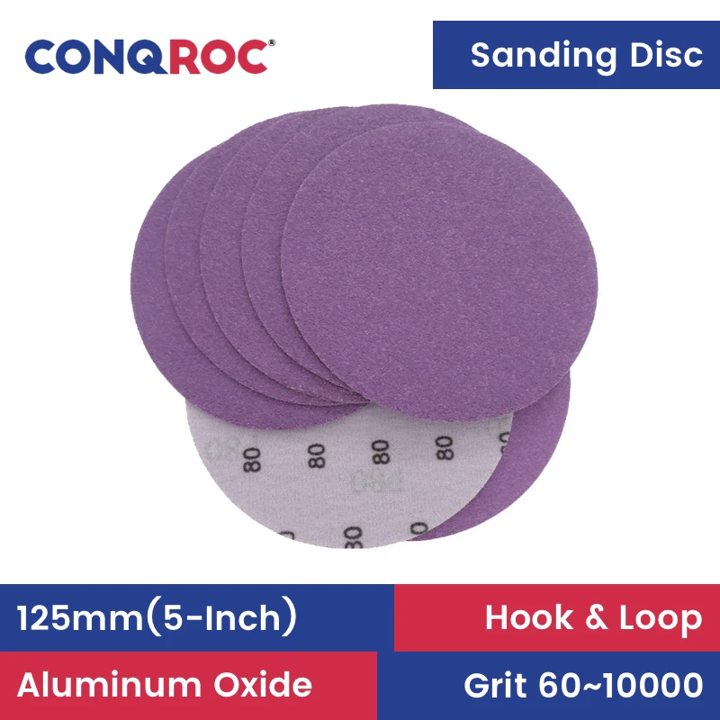 

Purple Sanding Discs 125mm 5-Inch Aluminum Oxide Waterproof Wet and Dry Sanding Papers Hook and Loop 25-Piece Grit 60~10000
