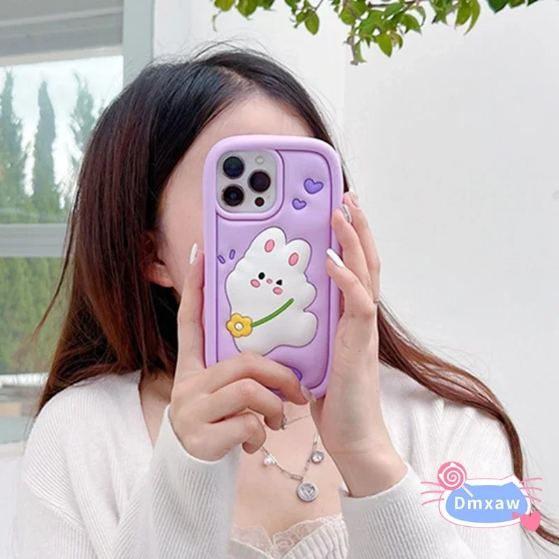 لطيف ثلاثية الأبعاد أرنب غطاء من السيليكون ل Vivo V23 V29 برو S15 S10 S9E جراب هاتف الحب زهرة الأرنب غطاء ناعم #6