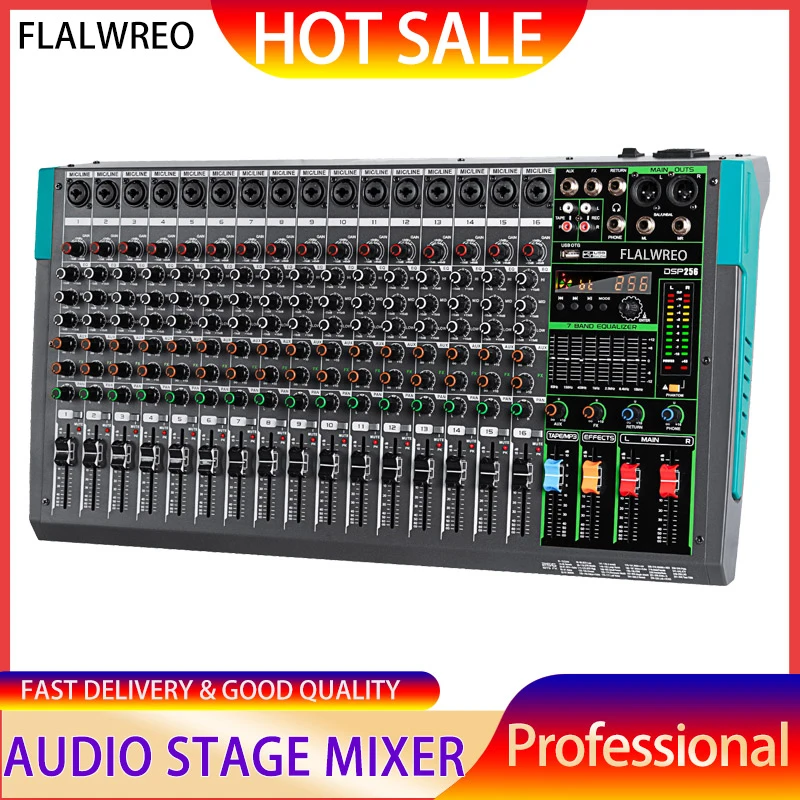 

FLALWREO AU16 Professional Digital Audio Mixer Interface 16 Channels Audio Mixer Console for Stage Dj Show