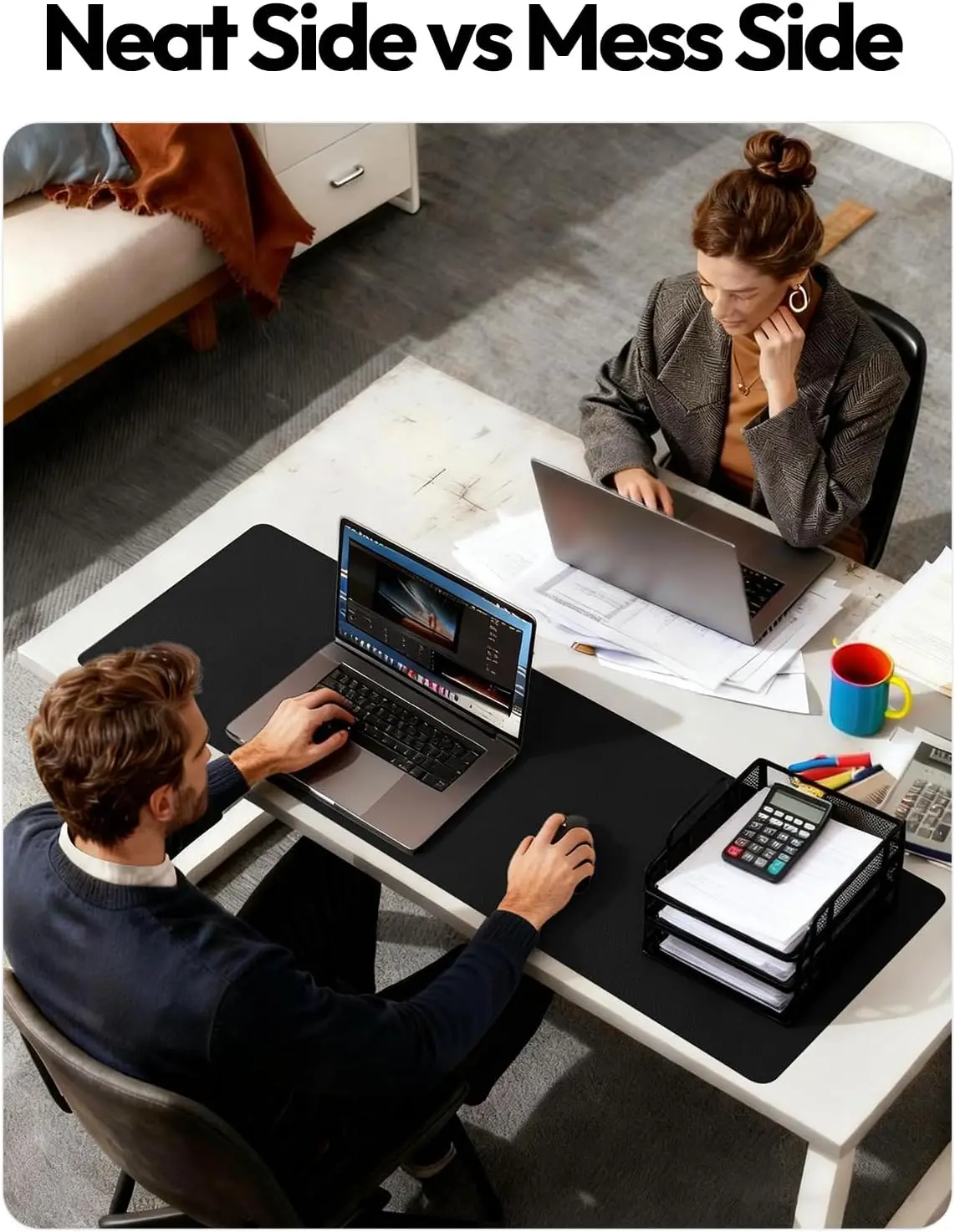 Large PU Leather Desk Pad Protector 35.4"x17" for Office Home, Non-Slip Waterproof Mouse Mat with Easy Clean Writing Blotter view 6
