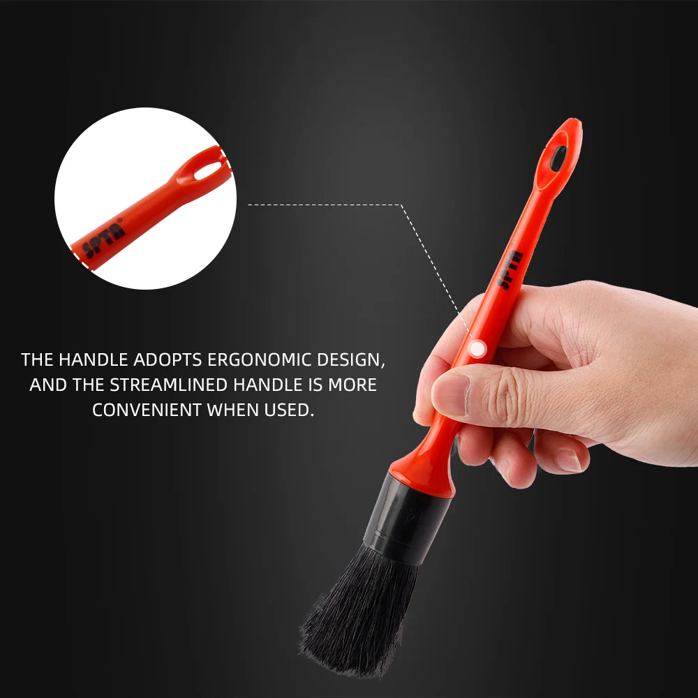 (Single Sale) SPTA Handle CarDetail Brush with Natural Boar\'s Hair Vehicle Interior Cleaning for Seat, Dashboard, Air Outlet