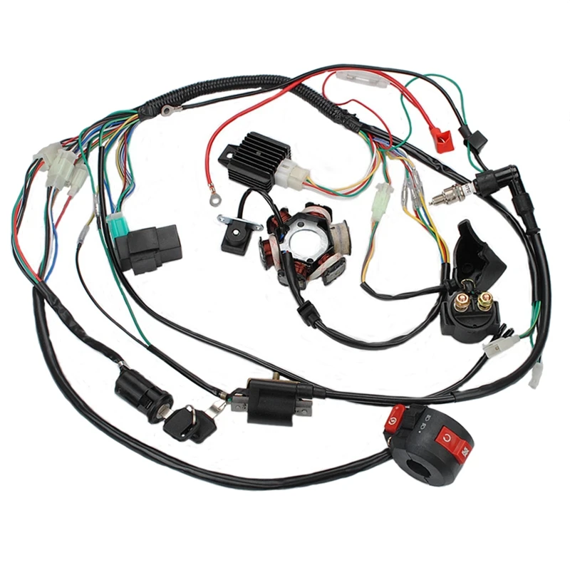 Motorcycle ATV Quad Pit Bike Buggy Go Kart Full Complete Electrics Wiring Harness CDI STATOR 6 Coil For 50-125CC