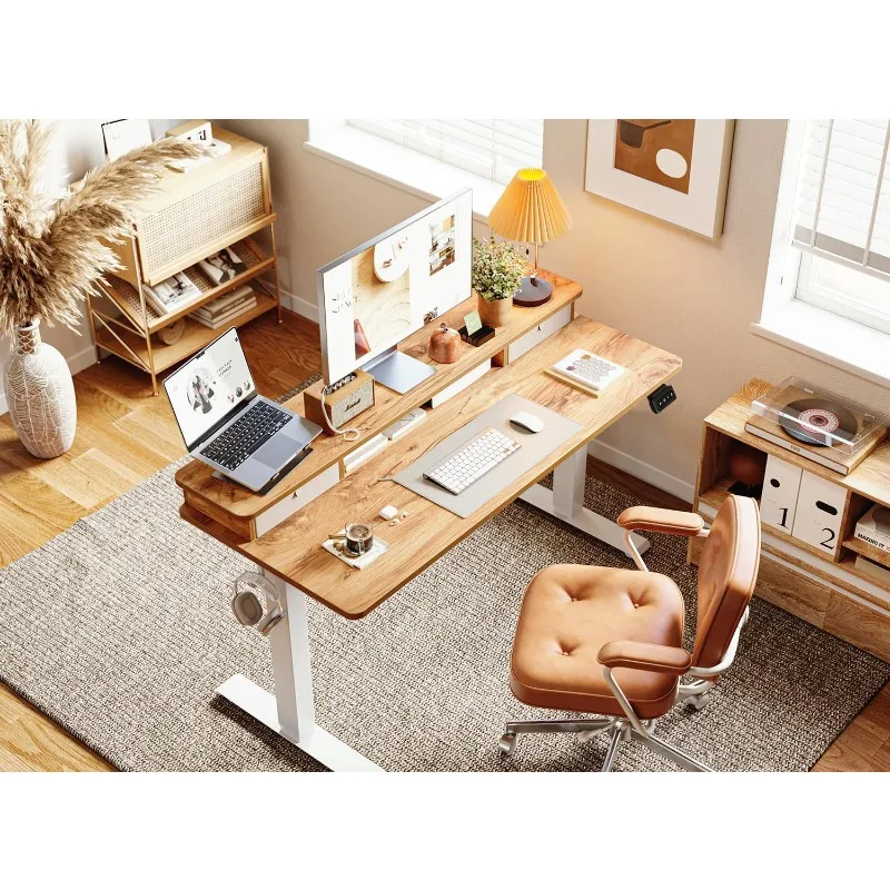 Mesa elétrica de pé B NTI 48x24 polegadas com gavetas duplas, mesa de pé de altura ajustável, mesa de escritório em casa com St