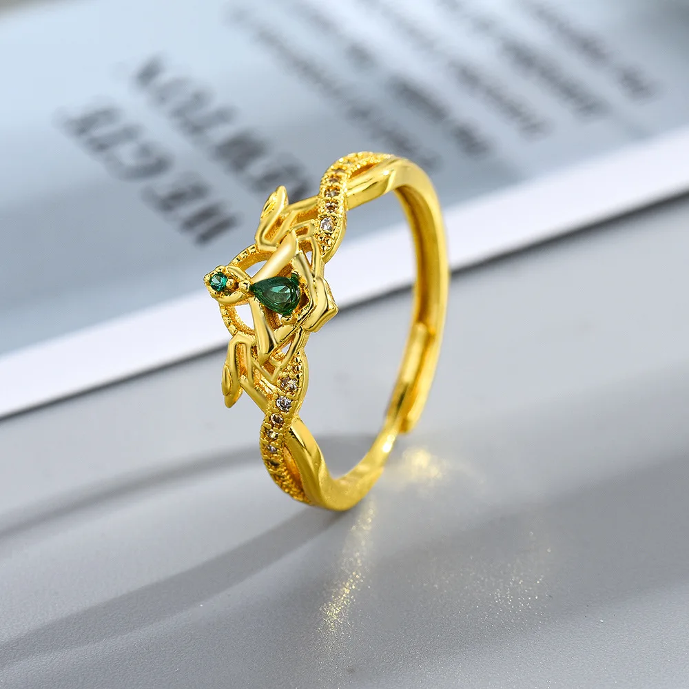 

2026 New Arrival Gothic Retro Green CZ Adjustable Band Anime Game Periphery Couple Engagement Wedding Ring Gift