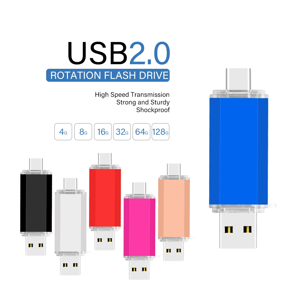 10 PCS LOT Metal OTG USB Flash Drive Pen Drive High Quality 8GB 16GB 32GB 64GB 128GB Pendrive For Type-C Device Pen Drive Gifts