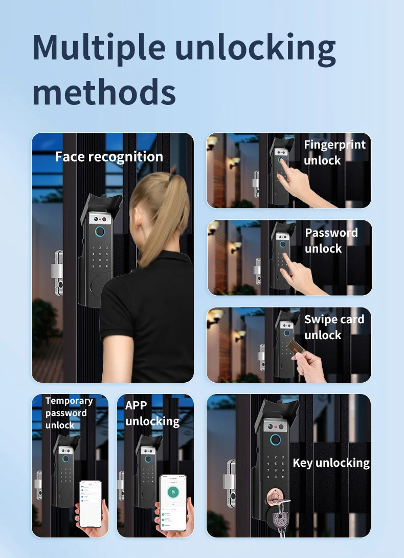 STLF Tuya WiFi Video Intercom Waterproof Face Recognition Fingerprint Door Lock Remote Smart Lock for Wood Door Cloud Storage