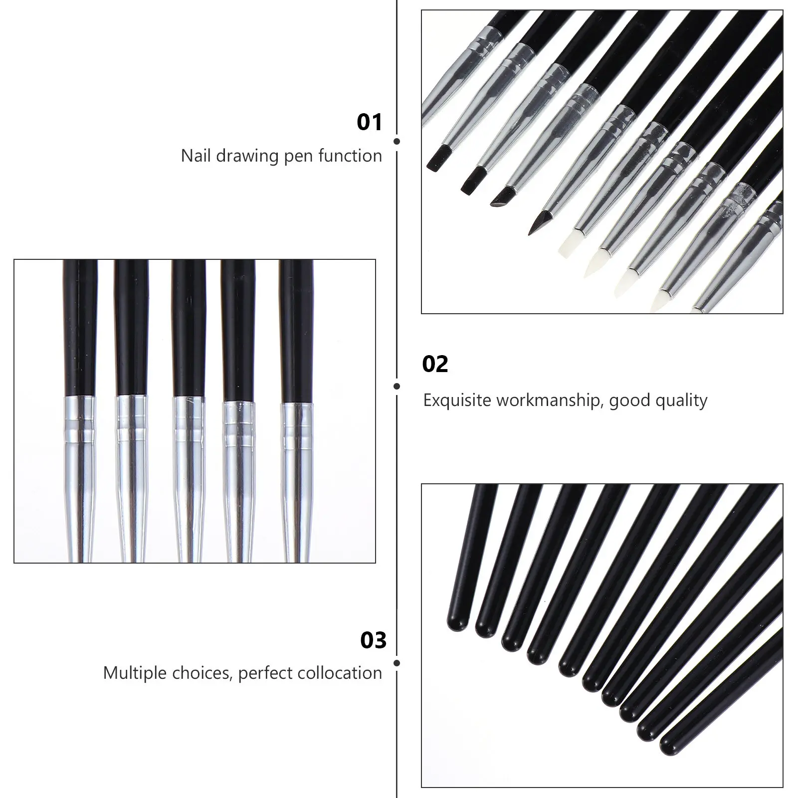 Nail Art Silicone Sculpture Pens 10Pcs Reusable Dotting Painting Tools for DIY Manicure Embossing