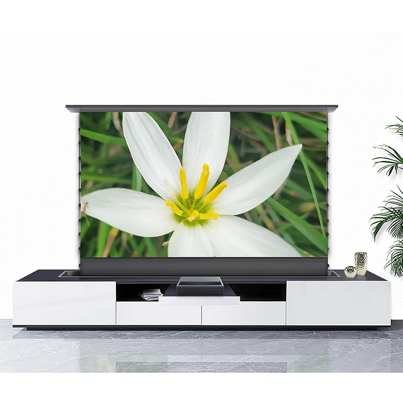 MIGO SCREEN 150 Inch 16:9 Electric Tension Floor Screen PET Crystal UST ALR Laser Projector Floor Rising Motorized Alr Screen