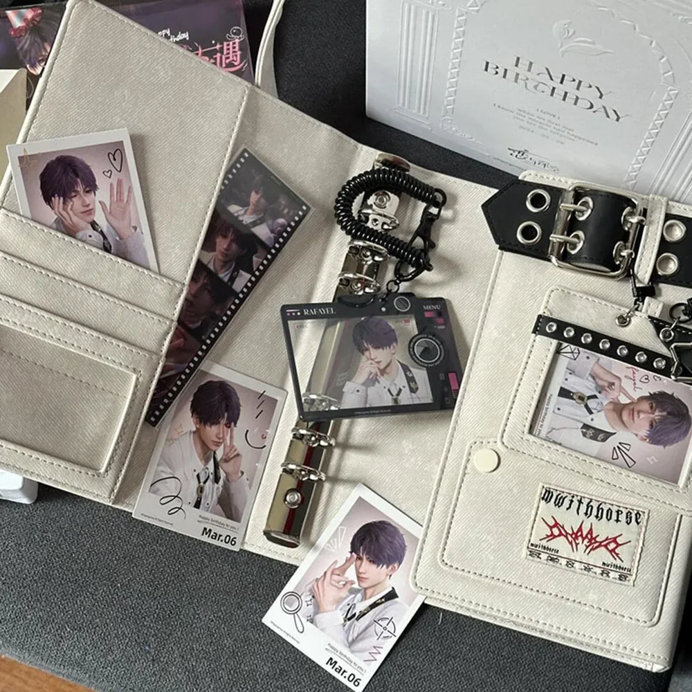 A5 4-Grid Denim Photo Album – Retro Sweet Cool Kpop Binder for Idol Star Card Storage, Girl Gift