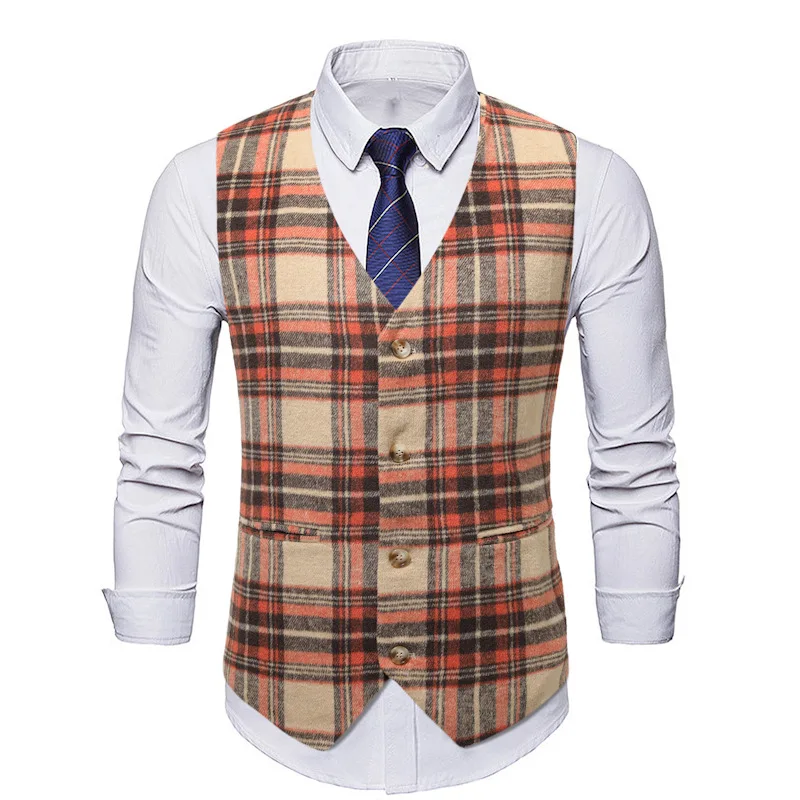 Commercial autumn and winter vest, business contrasting color plaid vest
