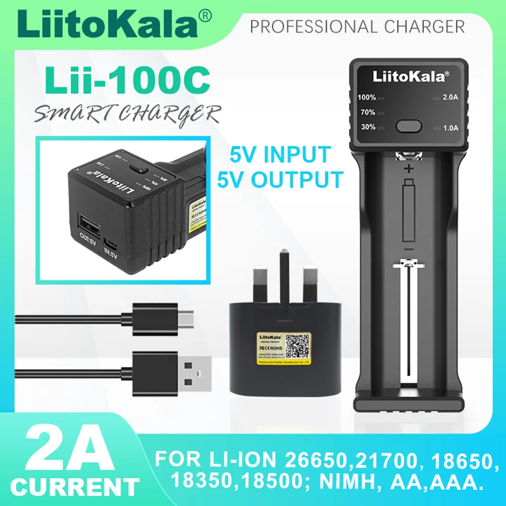 Liitokala Lii-202 Lii-100C 1.2V 3.85V 3.7V 3.2V 18650 18350 18500 21700 26700 26650  NiMH Rechargeable Lithium-Battery Charger