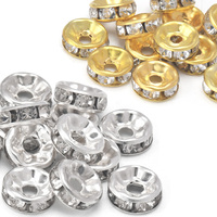 100Pcs Rondelle Spacer Beads 6mm 7.5mm Gold Silver Plated Czech Crystal Rhinestone for Jewelry Making Loose Beads for Bracelets