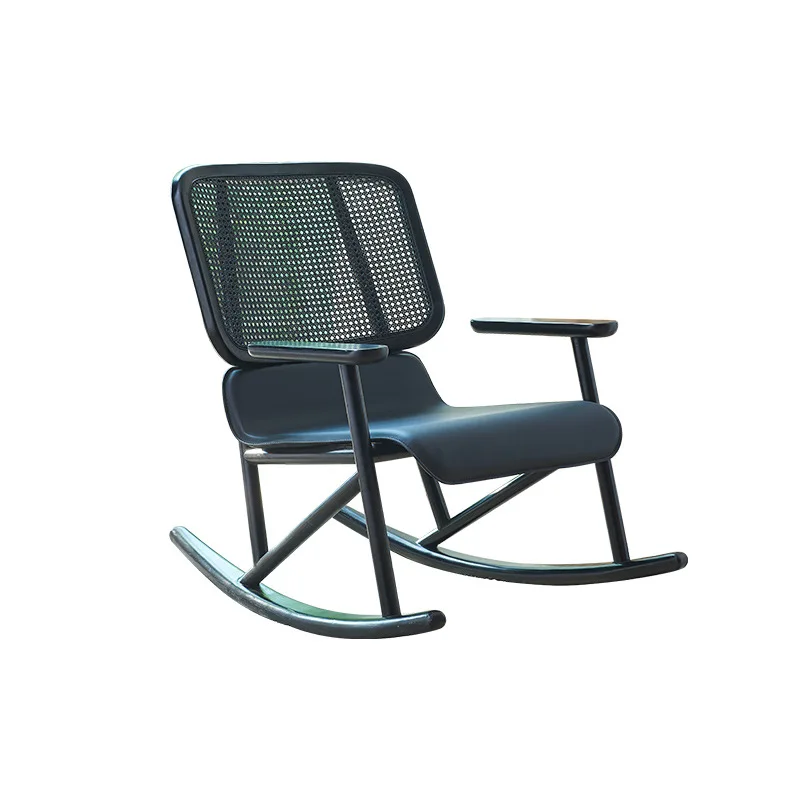 Modern simple solid wood rattan rocking chair adult living room nap chair