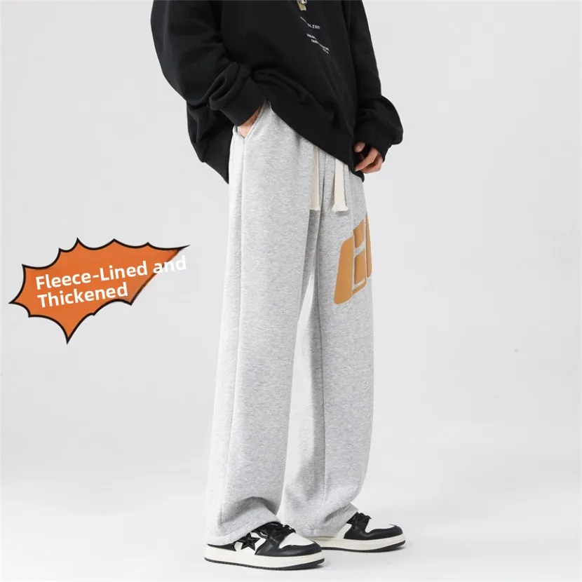 

Мужские спортивные брюки на флисовой подкладке, утепленные, зимние, повседневные, свободные, прямые, широкие, в американском стиле, модные, в пол