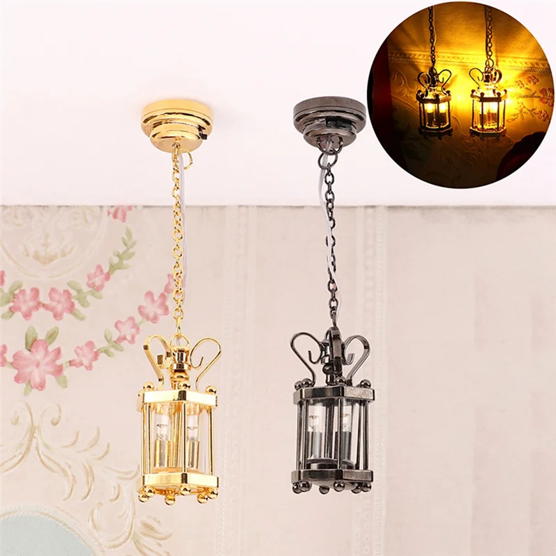 1: 12 Dollhouse Miniature Lamp Glass Shade Ceiling Lamp Chandelier LED Light Wall Lamp Lighting Home Furniture Model