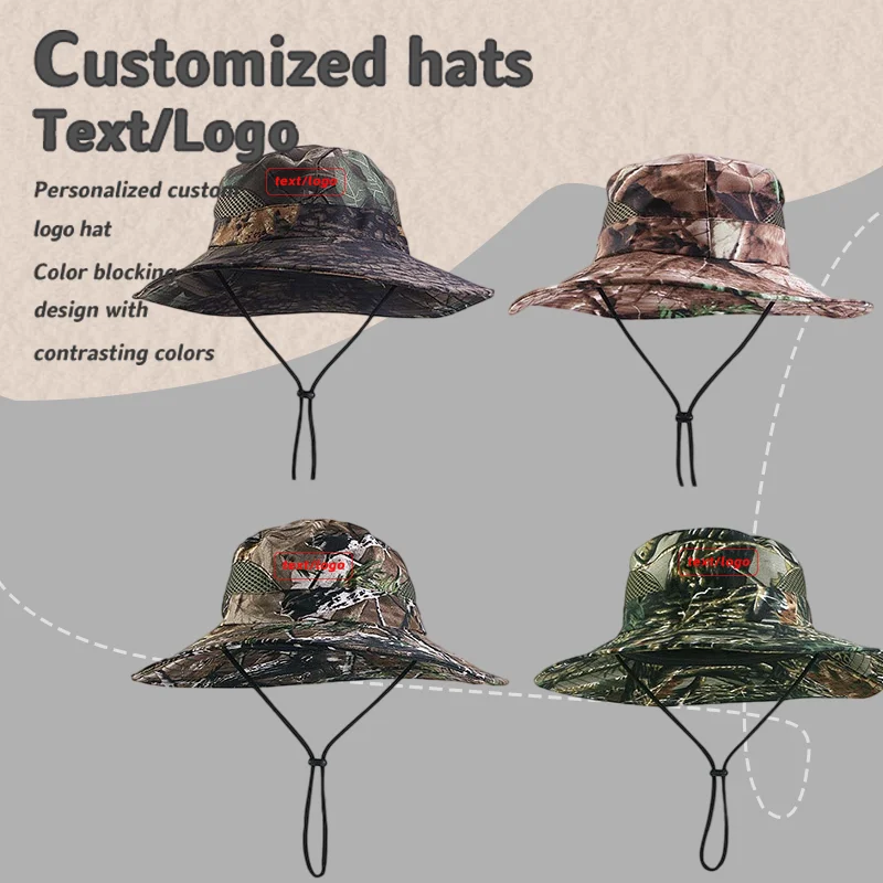 Individuell Bedruckter Outdoor-Wanderhut mit Blatt-Tarnmuster, Atmungsaktiver Sonnenschutz-Bucket Hat für Männer