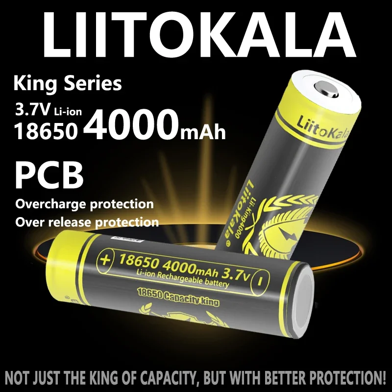 LiitoKala 18650 4000mAh Rechargeable Battery High Capacity 3.7V Li-ion Battery for Flashlight Headlamp Battery with PCB