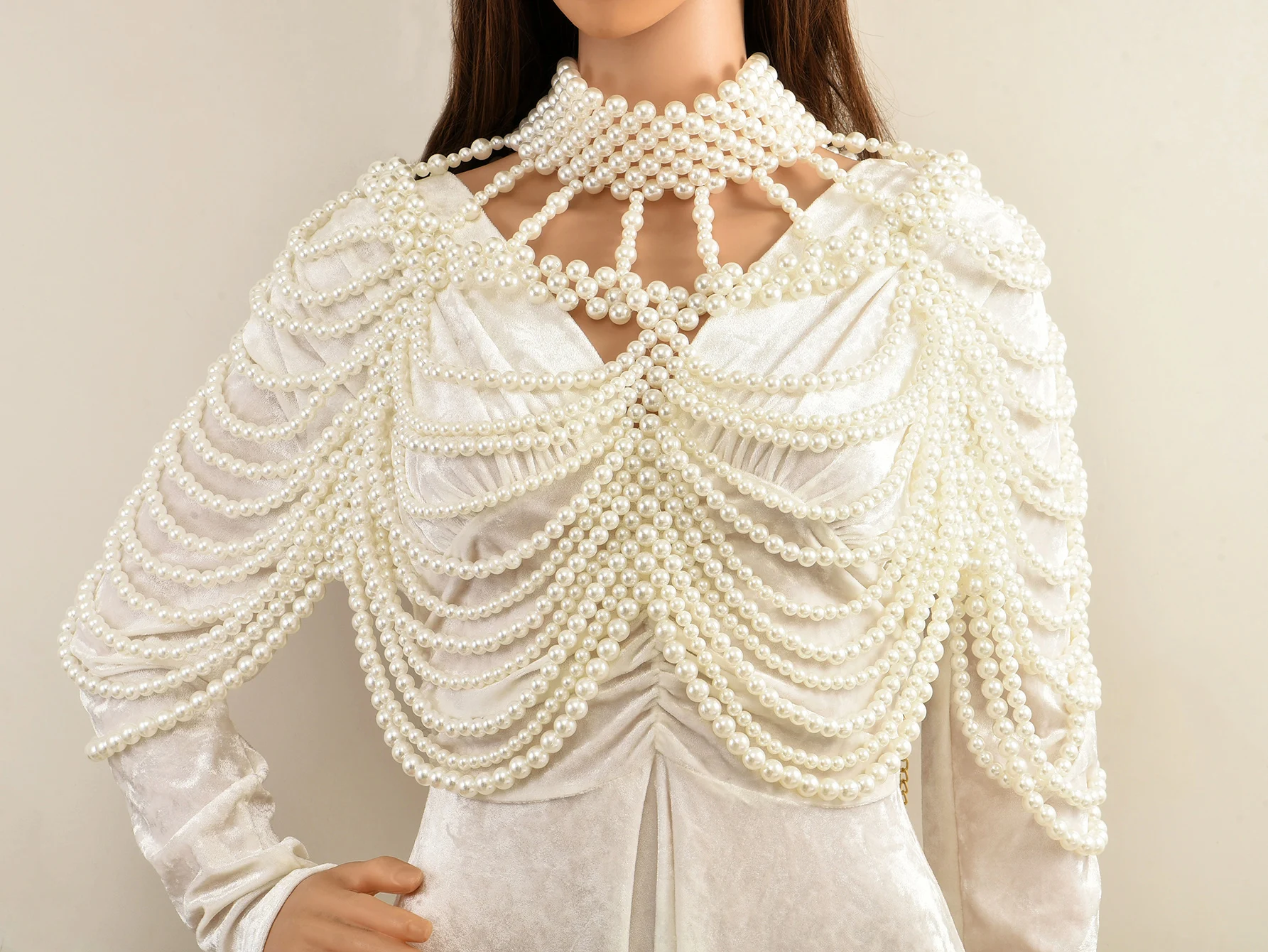 Pearl Bridal Shawl Multi-Layer Handmade Beading Party Wedding Street Style Women's Body Chain Fashion Accessory