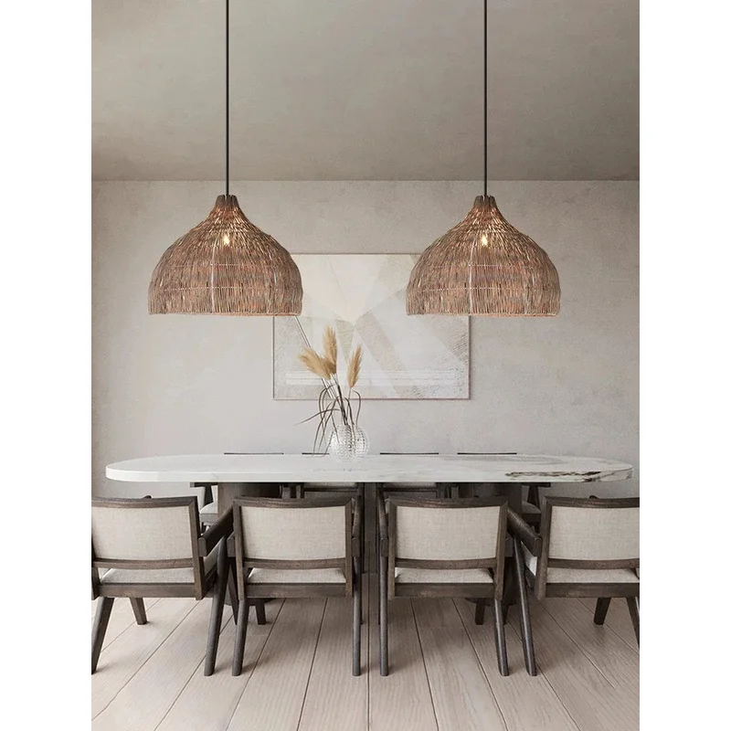 

Simple Creative Rattan pendant Light For Dining Table Bar New Retro Chandelier Designer Apartment Villa Art Bedroom Lamp