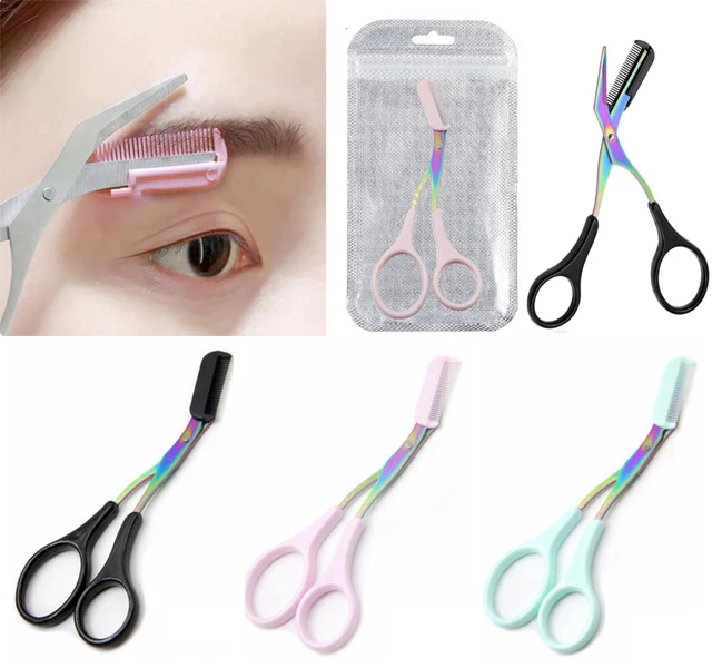 Stainless Steel Eyebrow Trimmer Scissors With Comb Shaver WFacial Hair Remover Trimmer Scraper Eyebrow Shaver Makeup Tools