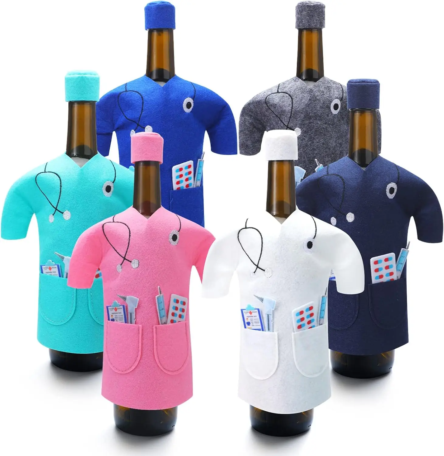 6 Paquetes de Bolsas de Vino Divertidas de Fieltro para Enfermeras, Regalo para el Día de la Enfermera, Funda para Botella de Vino para Médicos, Regalos para Mujeres, Hombres, Médicos y Graduados