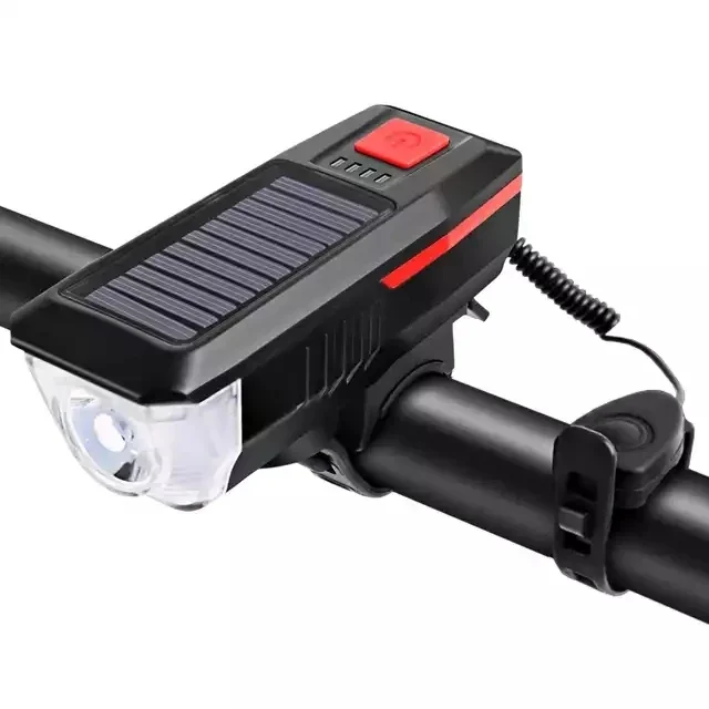 

Bike Light Solar USB Rechargeable Double Charging Horn Lamp Waterproof Bicycle Headlight Bike Front Light Waterproof + Horn