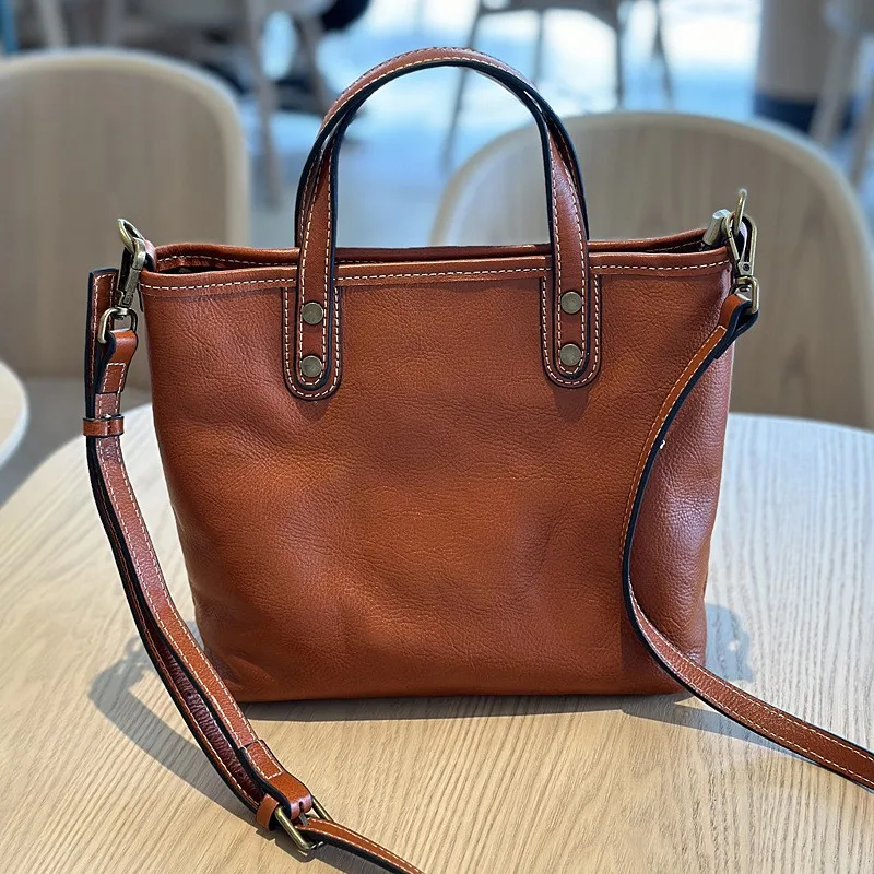 

Johnature Leisure Large Capacity Handbag 2024 New Retro Simple Genuine Leather Shoulder Bags Commuting Versatile Women's Bag