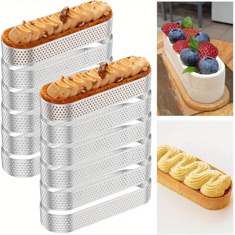 6/12Pcs Stainless Steel Porous Tart Ring Oval Muffin Tart Rings Perforated Cake Mousse Mold Cookies Cutter Pastry Mold Tool