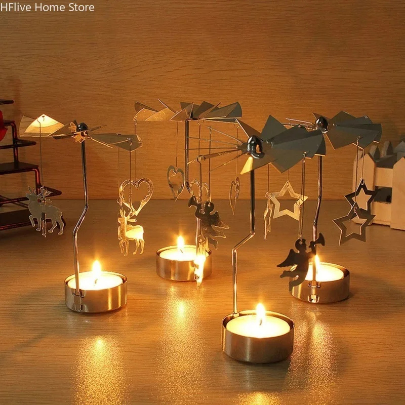 Metal Rotating Spinner Carousel Candle Tea Light Holder Table Rotating Transfer Windmill Decoration Home Elegance Candle Holder