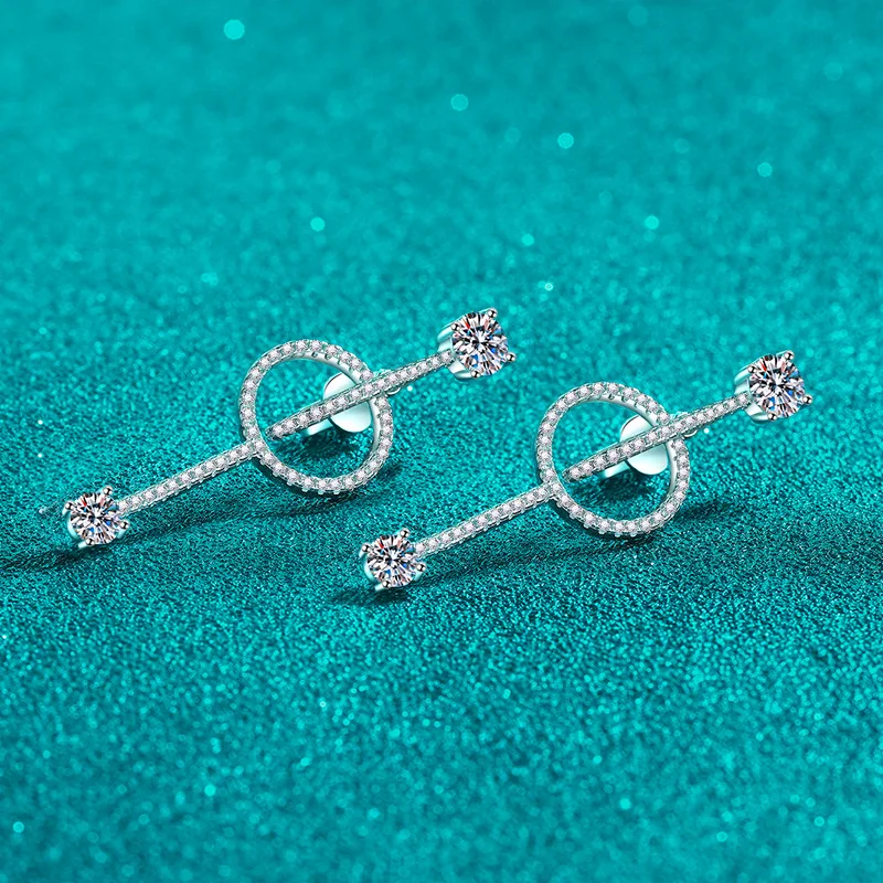 JECIRBurgos-Boucles d'oreilles en argent regardé 925 pour femme, plaqué or PT950, longues boucles d'oreilles fendues, plus foncées, Moissanite brillante, bijoux haut de gamme